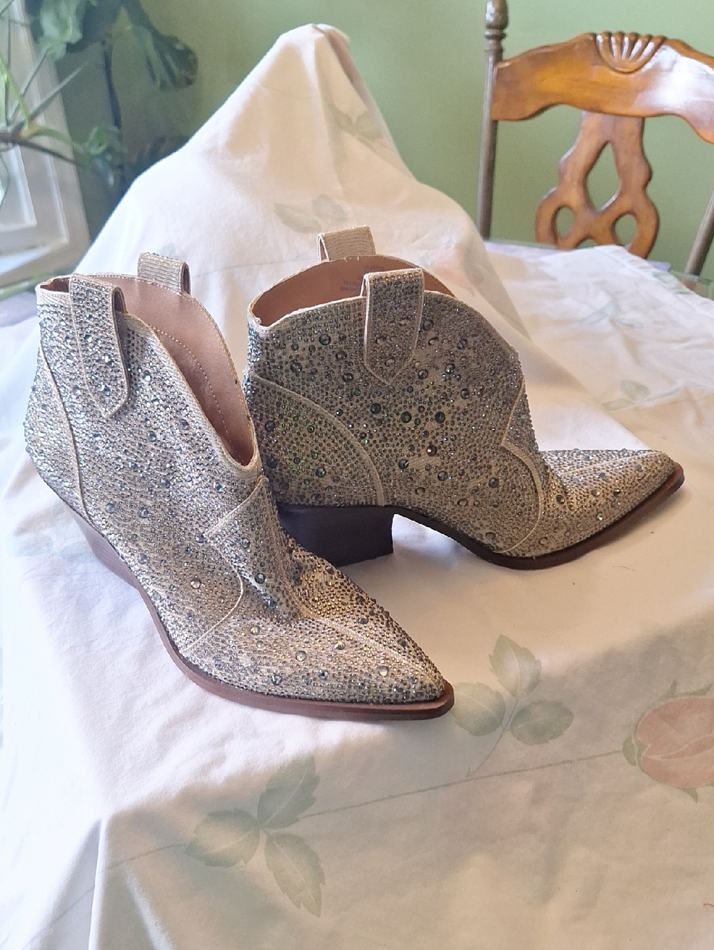 Jessica Simpson Gold Crystal Embellished Western Ankle Boots
